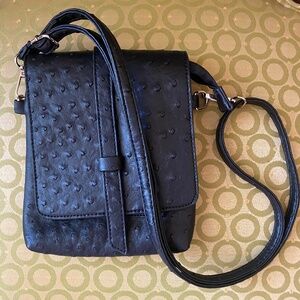 Crossbody ostrich leather black bag